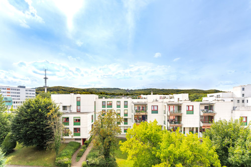 Blick aus dem Wohnzimmer auf den Bergpark mit dem Herkules