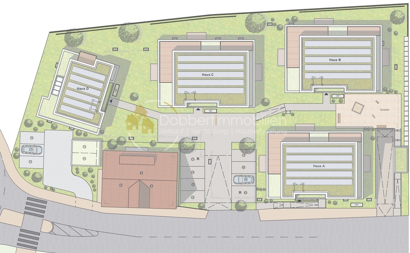 von oben alle 5 Häuser