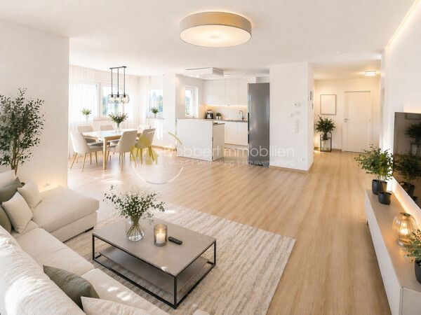 Viualisierung Wohn- und Essbereich mit offener Küche