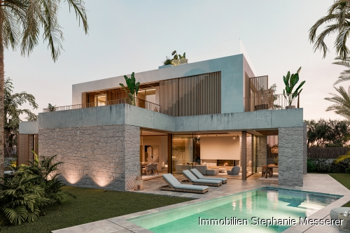 Designer Villa zum Sonnenuntergang mit Poolblick