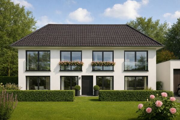 Mit bodentiefe Fenster bei Dämmerung_Visualisierung