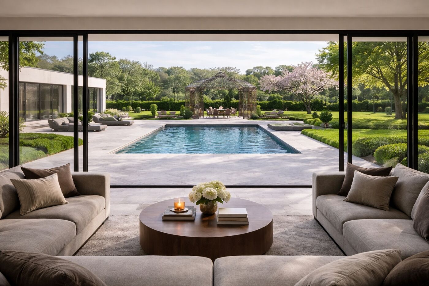 Modern living room with garden view & Pavillion