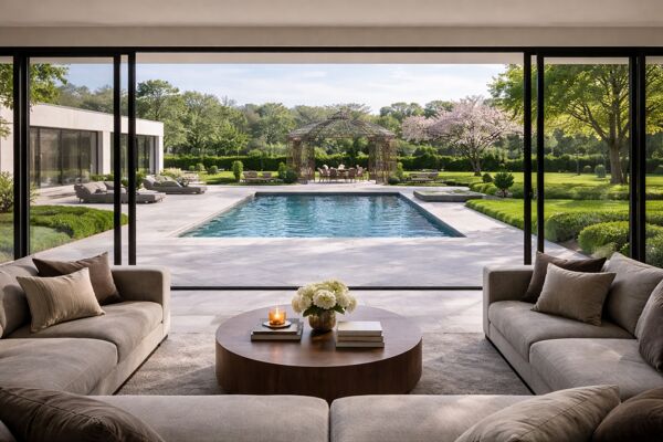 Modern living room with garden view & Pavillion
