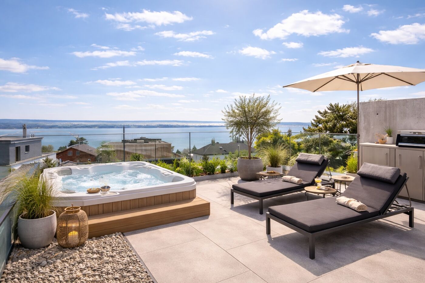 Dachterrasse mit Visualisierung _Jacuzzi & Seeblick
