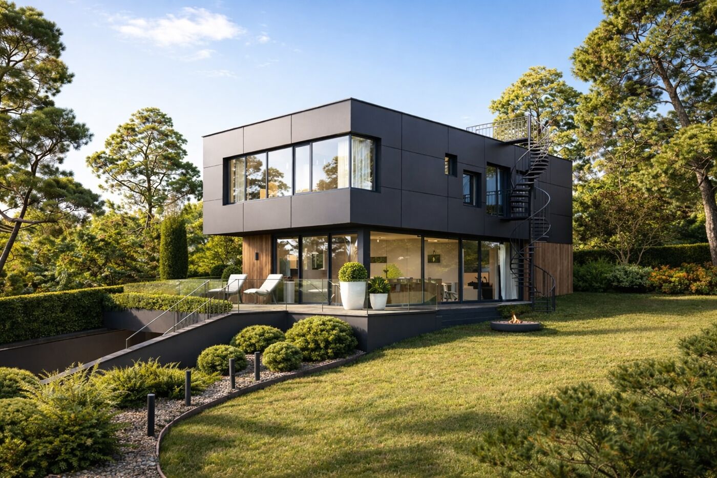 Moderne Villa am Morgen_Visualisierung