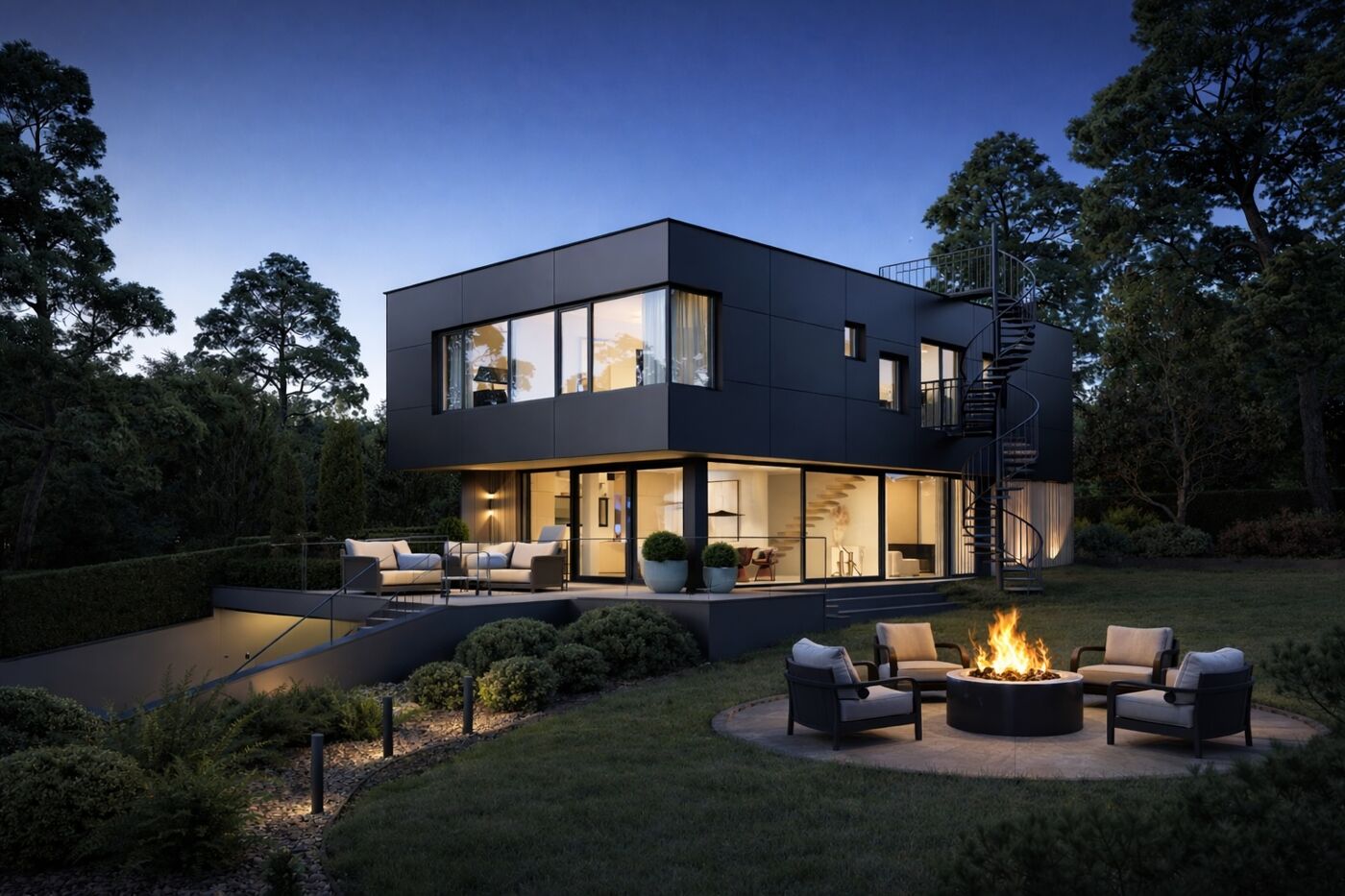 Villa mit Feuerstelle_Visualisierung