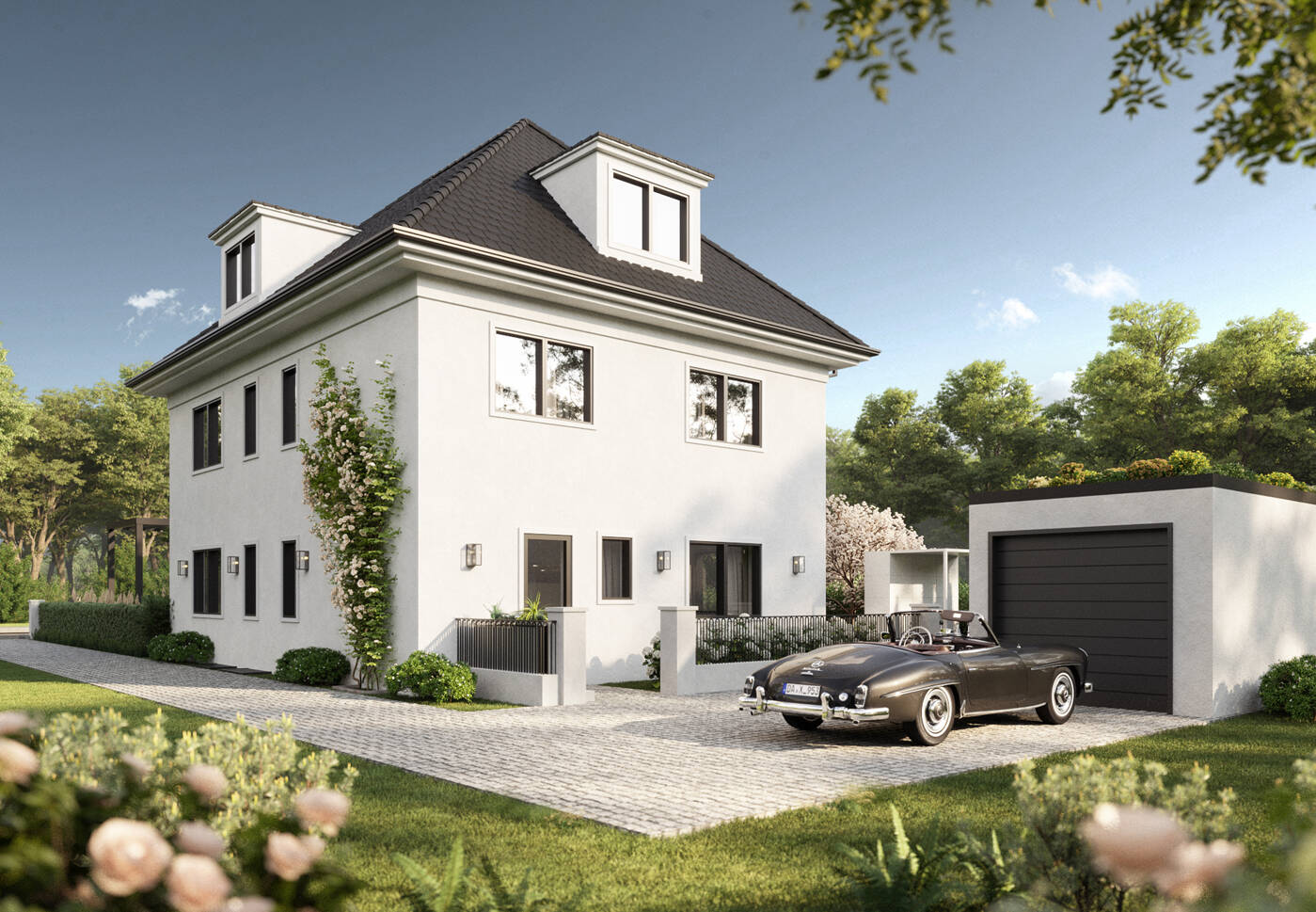 Ansicht mit Garage