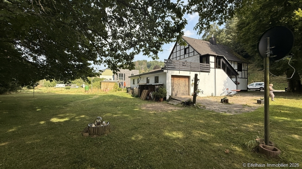 Anischt vom Bach auf Garagenzufahrt und Freifläche