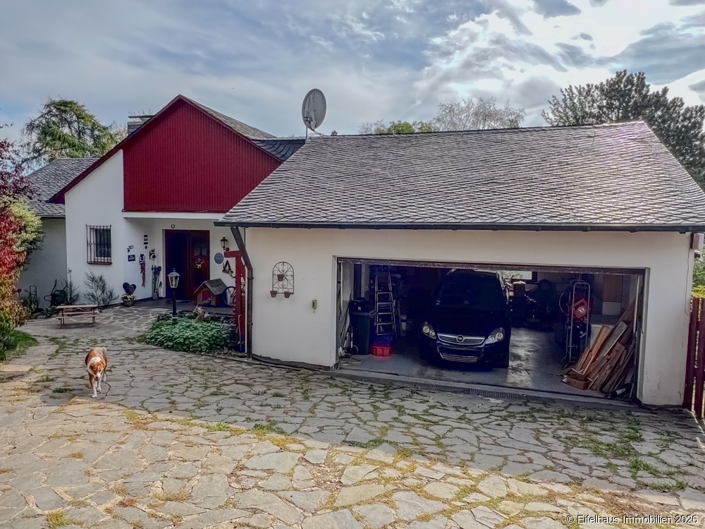 Ansicht Zufahrt Doppelgarage und Eingangsbereich