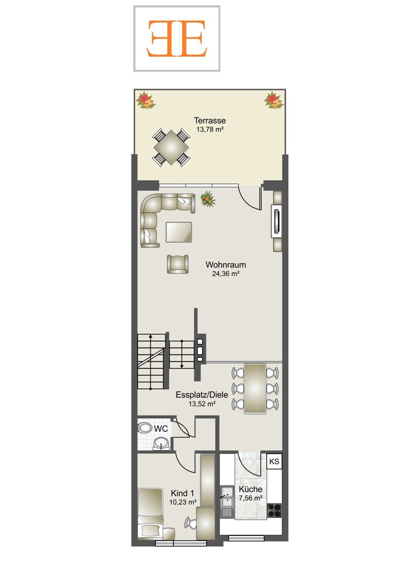 Grundriss Wohngeschoss plus Küche