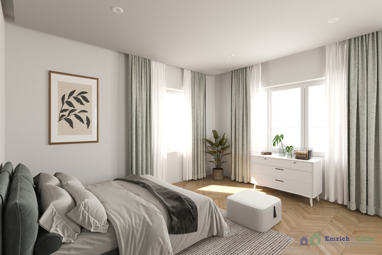 Neubau OG Schlafzimmer visualisiert