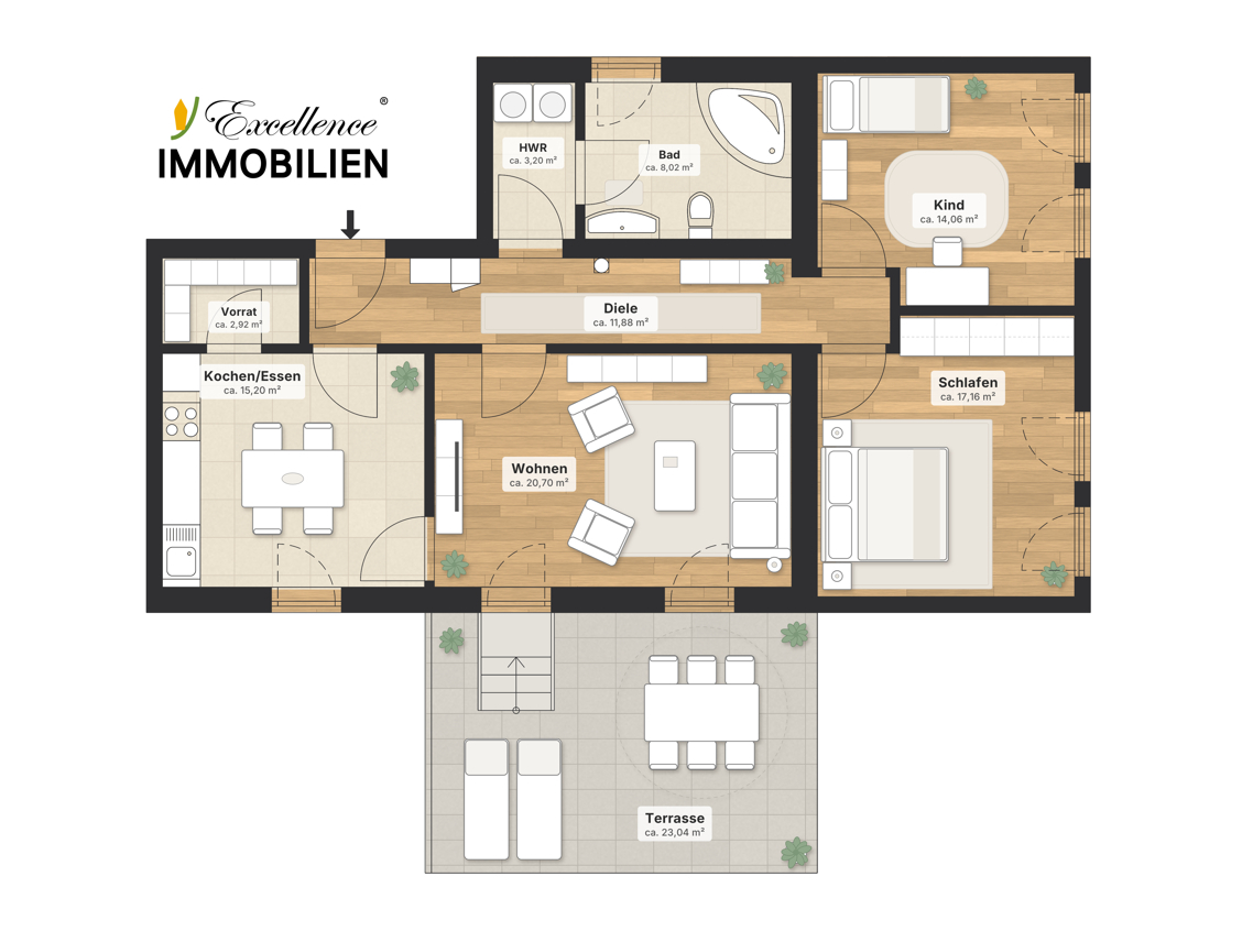 3-Zimmer-Wohnung in kernsaniertem MFH: 11 % AfA für Kapitalanleger – Grundriss Wohnung 2 möbliert
