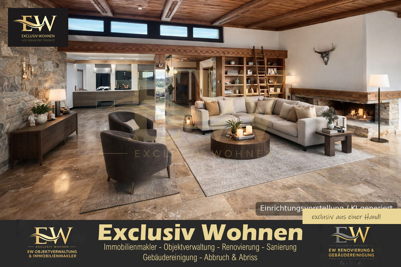 Penthousewohnung mit KI generierter Möbelstellung