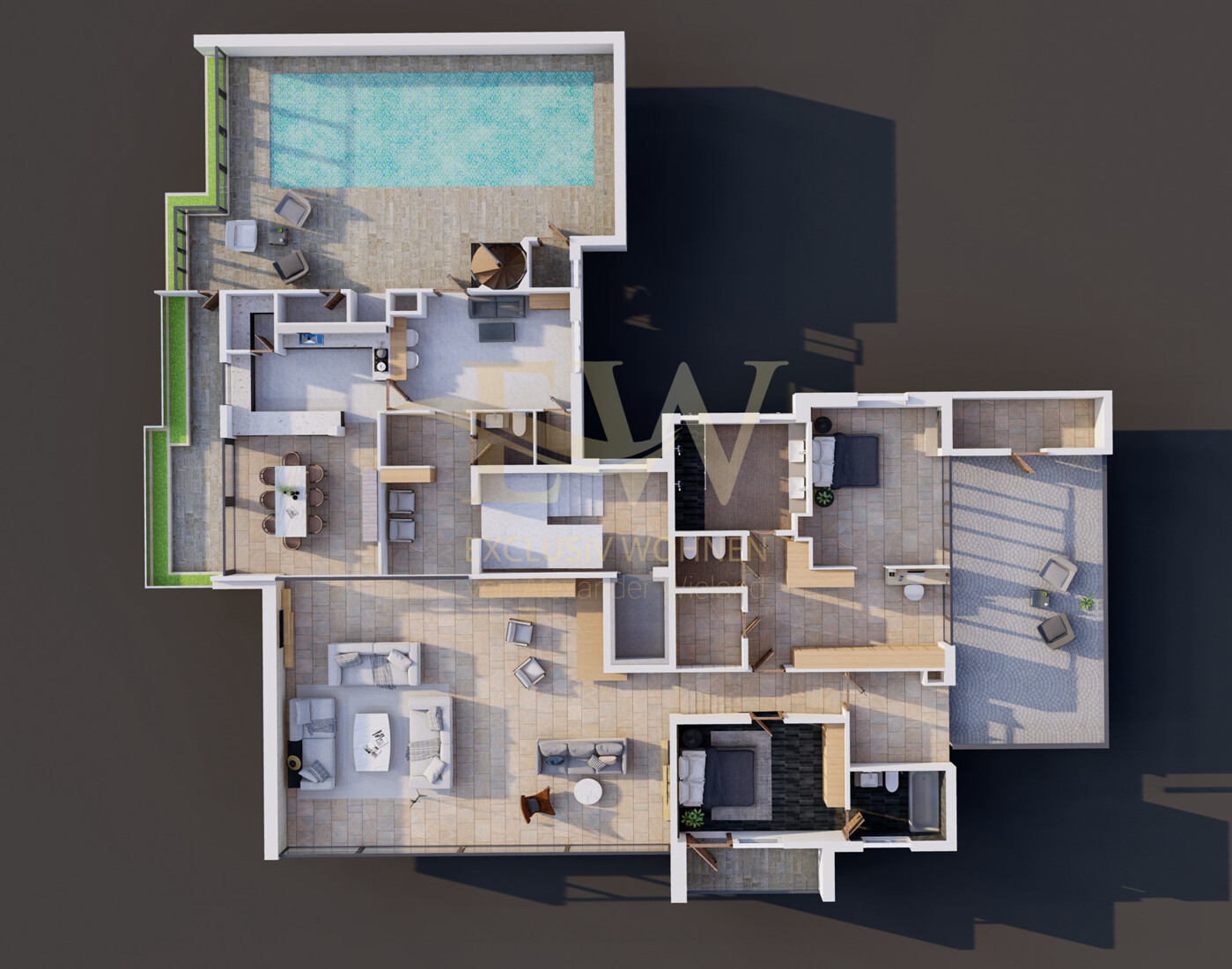 Penthouse P5 - 3D Grundriss_von oben