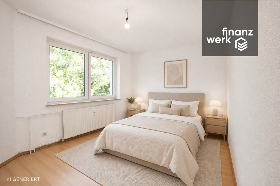 Platz für die ganze Familie: Bezugsfreie 5,5-Zimmer-Wohnung mit Balkon ins Grüne – Köln-Porz – Schlafzimmer KI