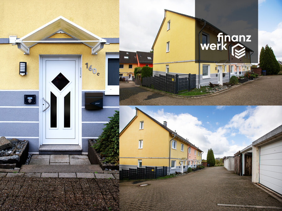 Platz für die ganze Familie – energieeffizientes Reihenendhaus mit Garage und Carport in Ennepetal – Collage AUSSENANSICHT