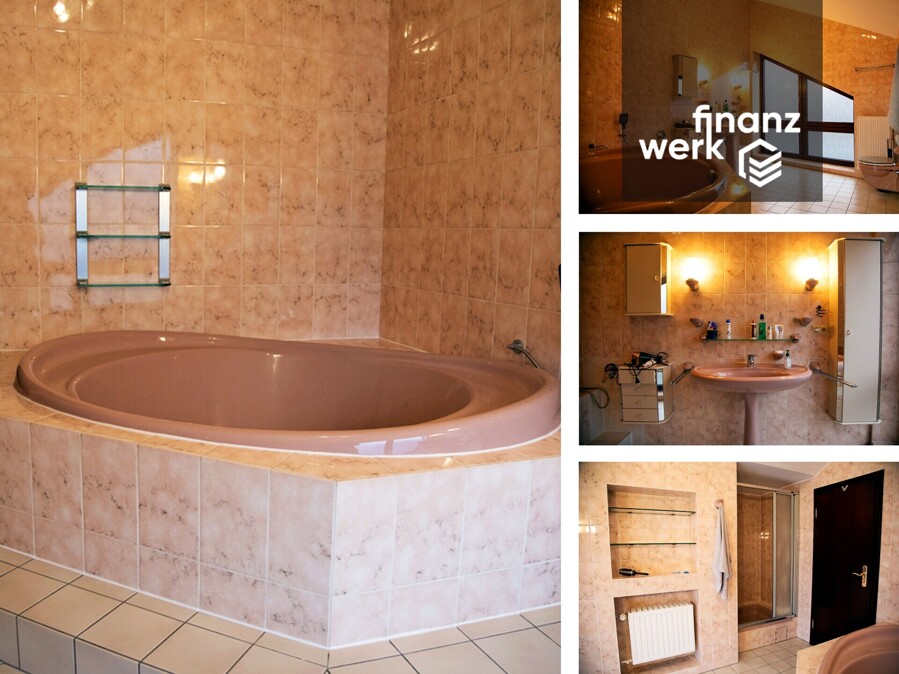 Familienanwesen auf 1.238 m²: 238 m² Wohnfläche, Galerie, Sauna & Wintergarten in Bochum-Höntrop – Badezimmer