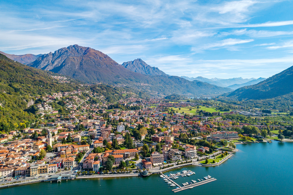 Porlezza aerial view lake lugano