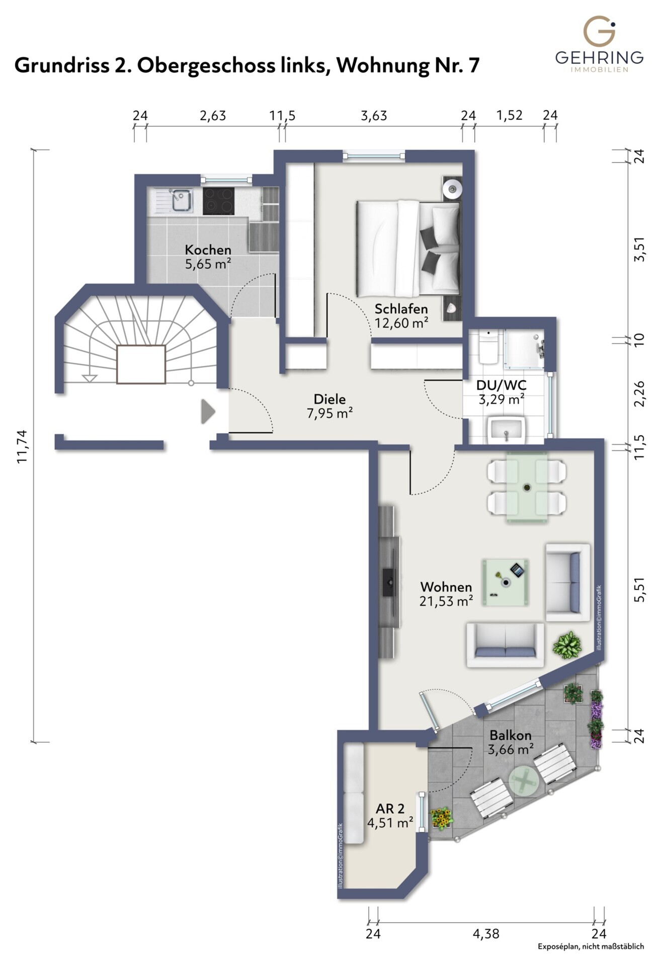 Grundriss, 2. Obergeschoss links, Wohnung Nr. 7