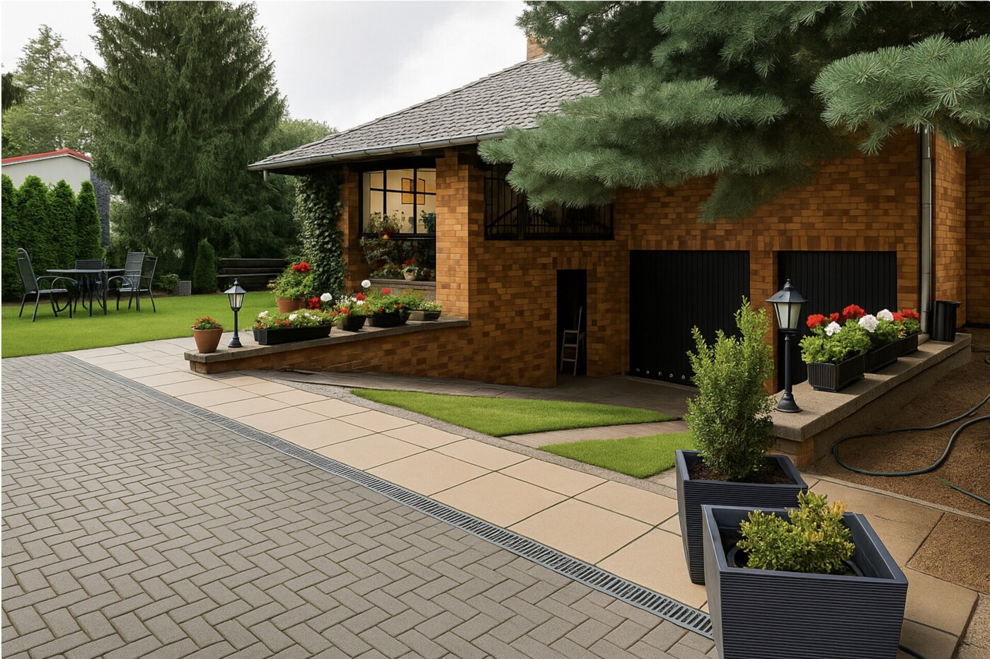 Frontansicht zum Untergeschoss - Garagen