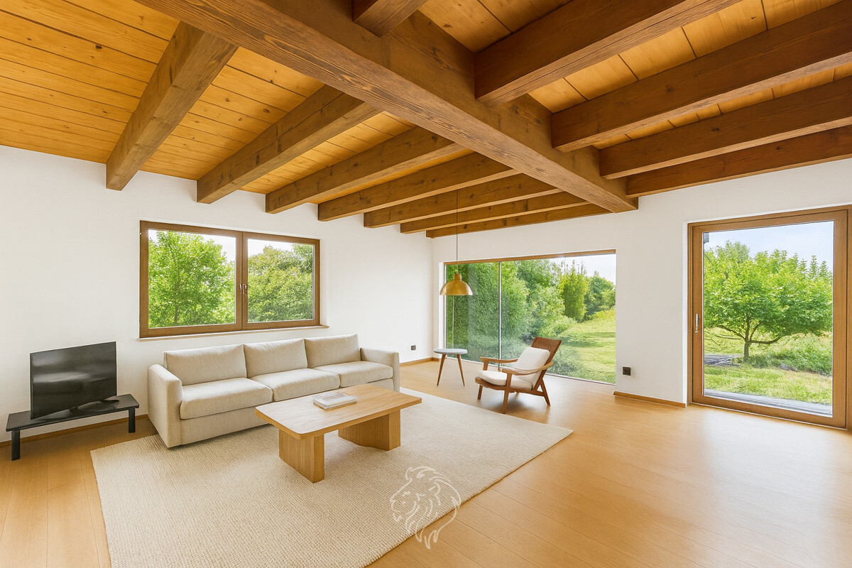 Visualisierung Wohnbereich mit Blick in den Garten EG