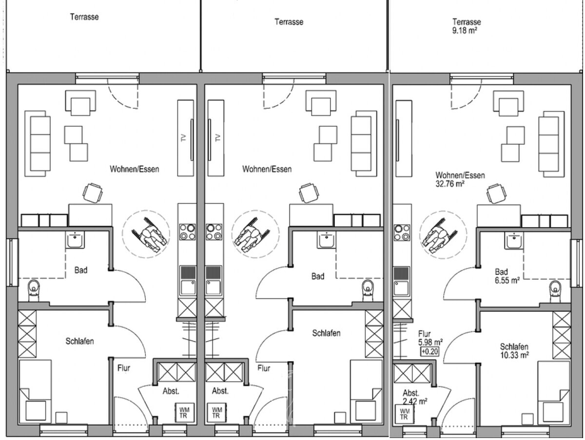 Grundriss mit Quadratmeterangaben