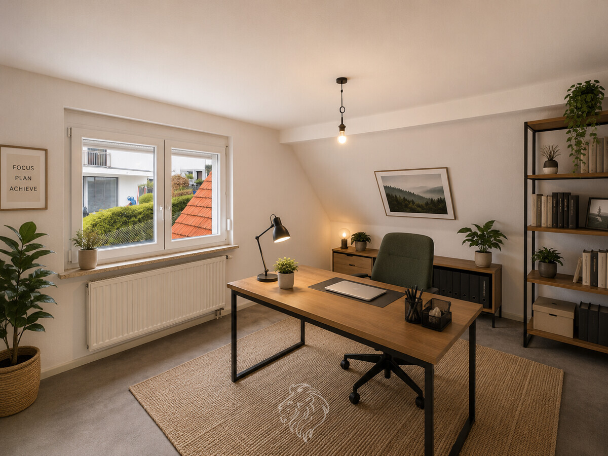 Büro visualisiert - Dieses Bild wurde virtuell möbliert und dient der Veranschaulichung.