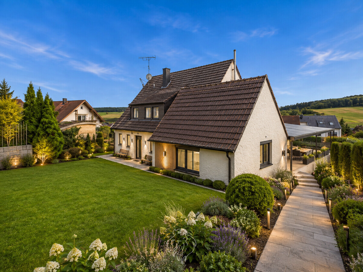 Garten visualisiert - Dieses Bild wurde virtuell möbliert und dient der Veranschaulichung.