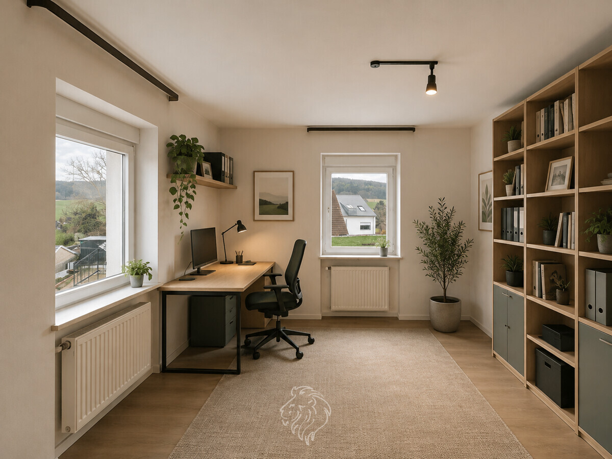 Büro visualisiert - Dieses Bild wurde virtuell möbliert und dient der Veranschaulichung.