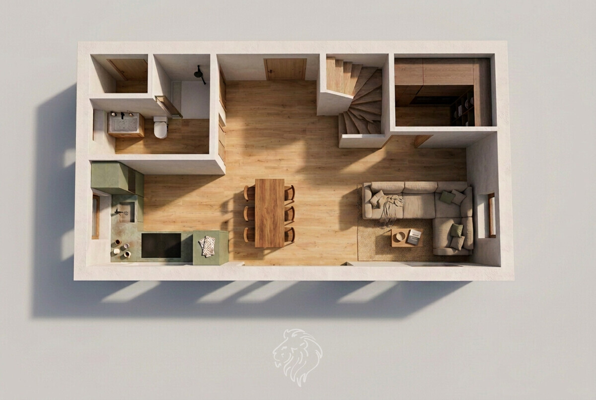 luminosa EG Grundriss - KI-generierte Visualisierung des geplanten Zustands, Abweichungen möglich