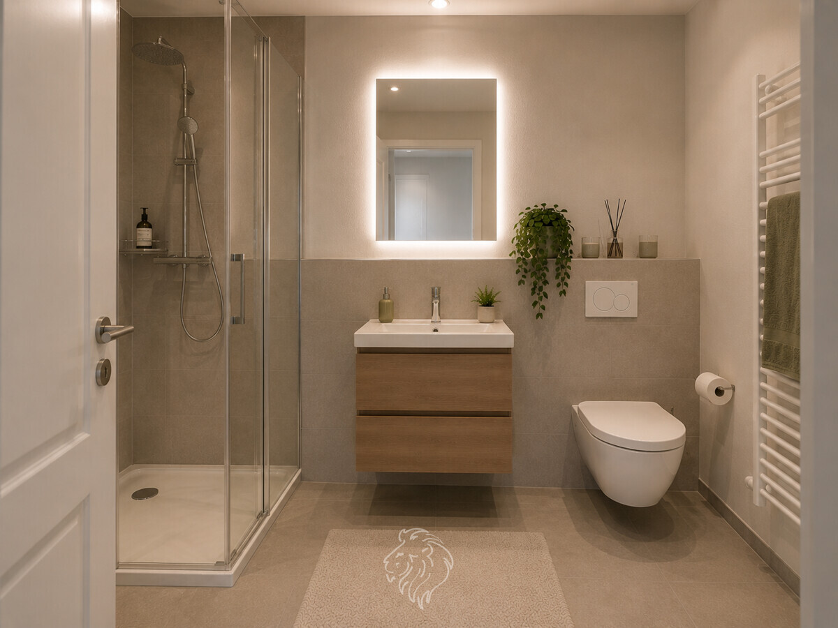 Badezimmer | Dieses Bild wurde virtuell möbliert und dient der Veranschaulichung.
