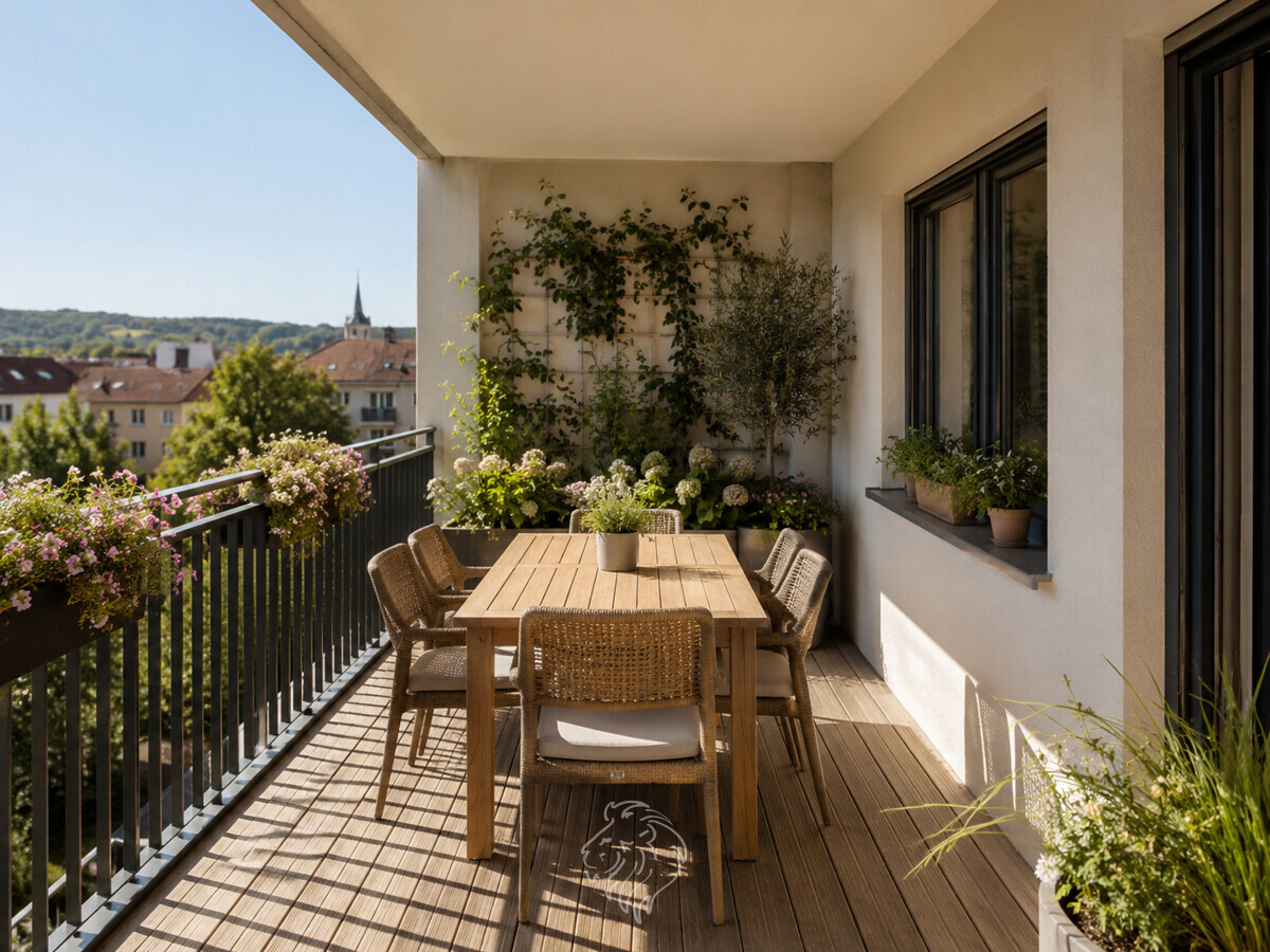 Loggia | Dieses Bild wurde virtuell möbliert und dient der Veranschaulichung.