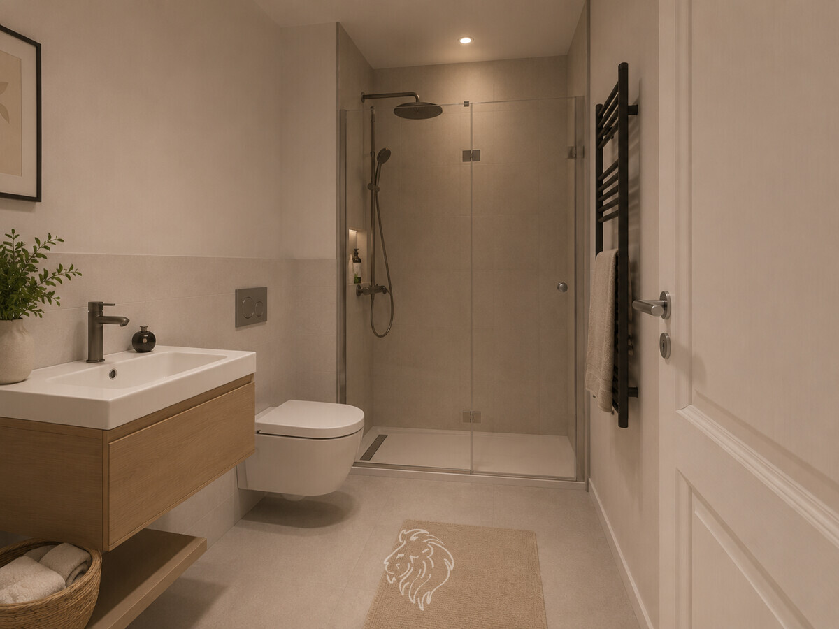 Badezimmer | Dieses Bild wurde virtuell möbliert und dient der Veranschaulichung.