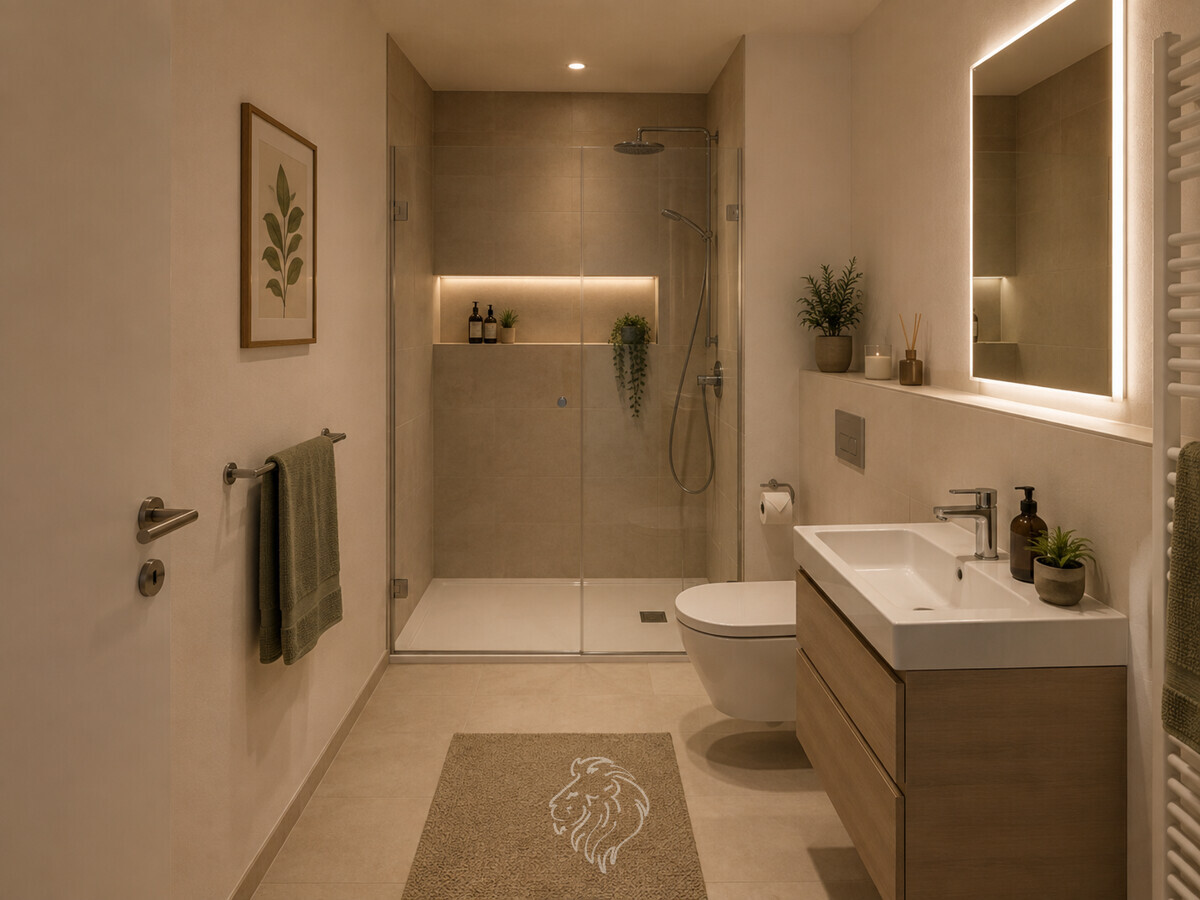 Badezimmer | Dieses Bild wurde virtuell möbliert und dient der Veranschaulichung.