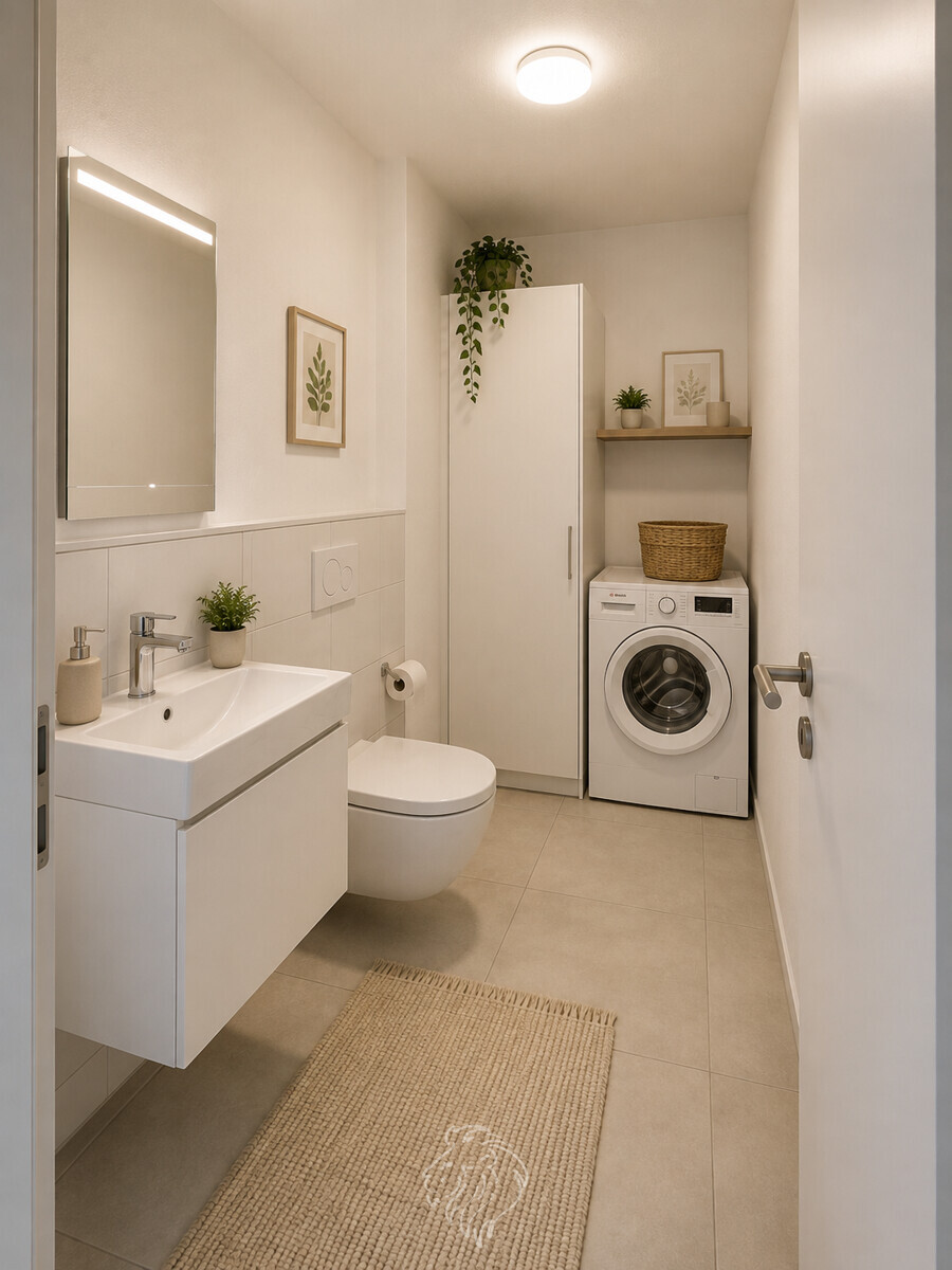 Gäste WC | Dieses Bild wurde virtuell möbliert und dient der Veranschaulichung.