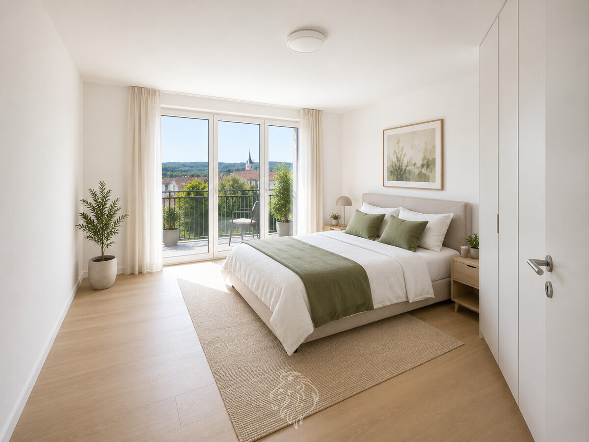 Schlafzimmer | Dieses Bild wurde virtuell möbliert und dient der Veranschaulichung.