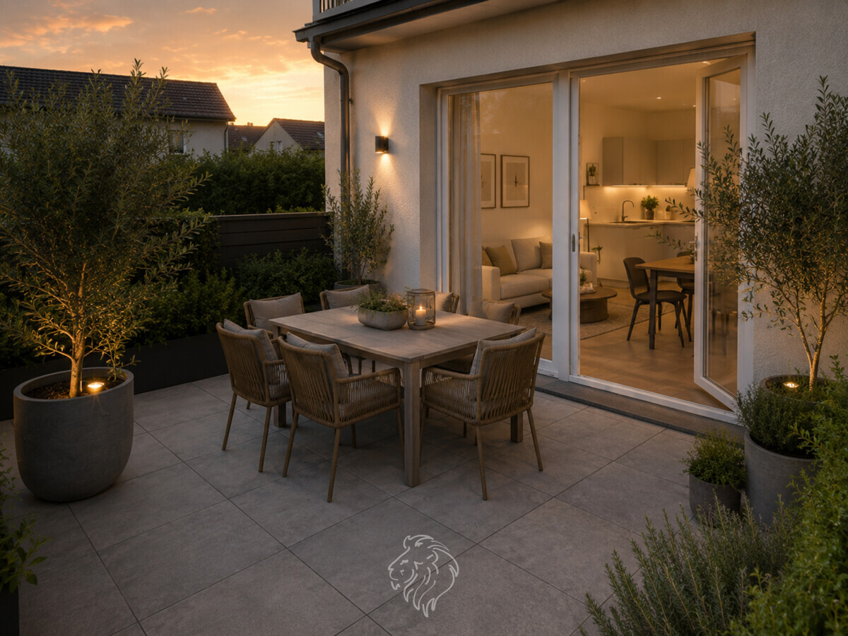Terrasse |Dieses Bild wurde virtuell möbliert und dient der Veranschaulichung.
