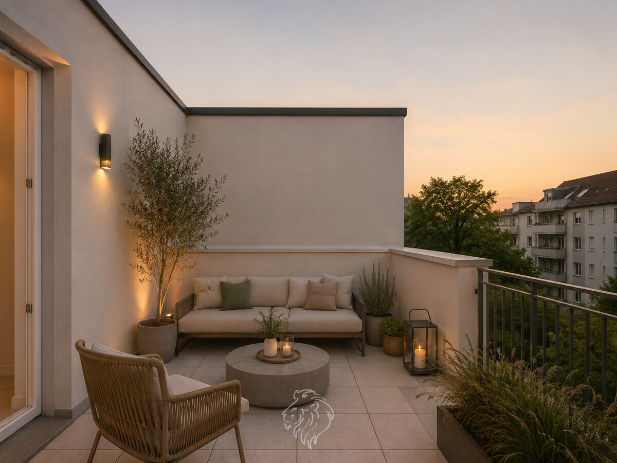 Dachterrasse | Dieses Bild wurde virtuell möbliert und dient der Veranschaulichung.