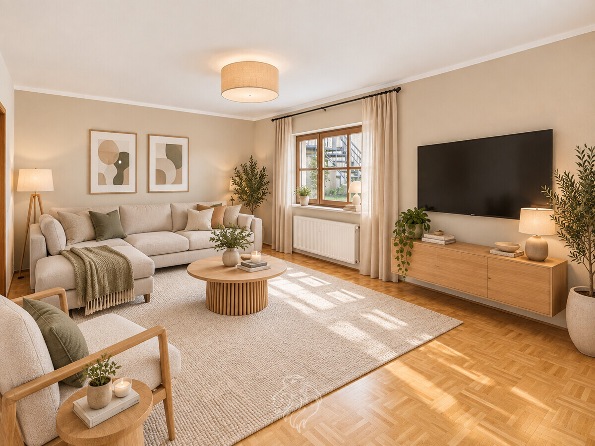 Wohnzimmer UG (wurde virtuell möbliert und dient zur Veranschaulichung)