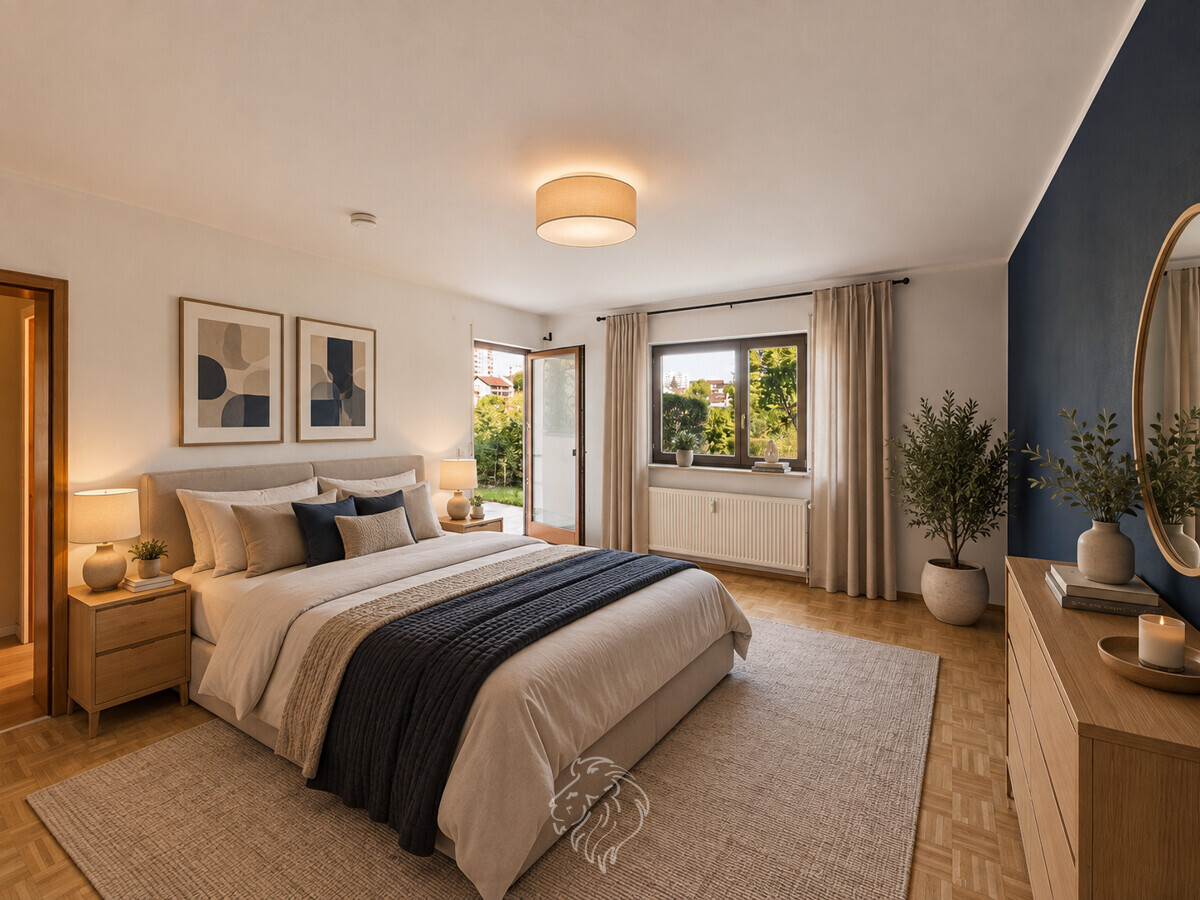 Schlafzimmer UG (wurde virtuell möbliert und dient zur Veranschaulichung)