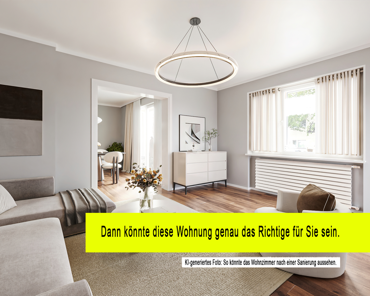 K-generiertes Foto: So könnte das Wohnzimmer nach einer Sanierung aussehen.