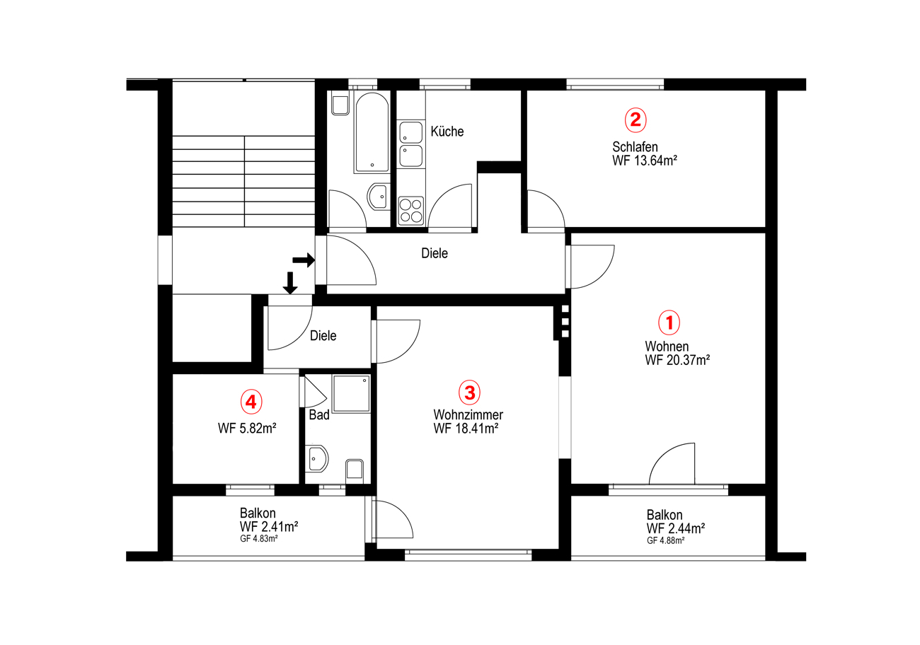 Grundriss WE 2+3