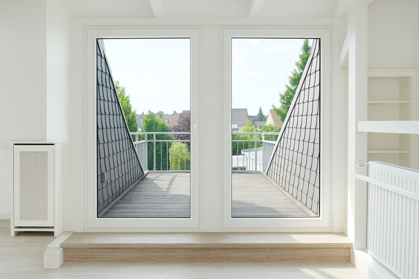 Blick vom Wohnzimmer auf den Balkon