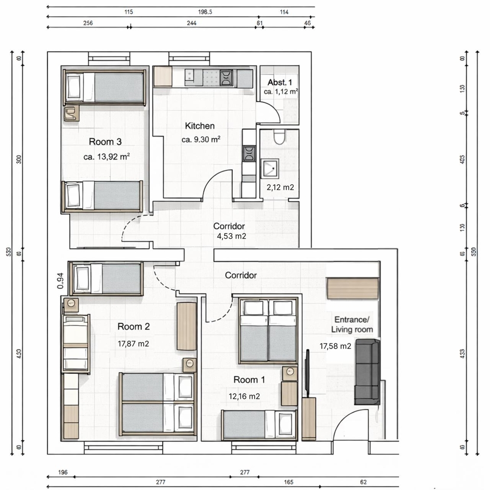 Grunriss-AirBnB-Konzept