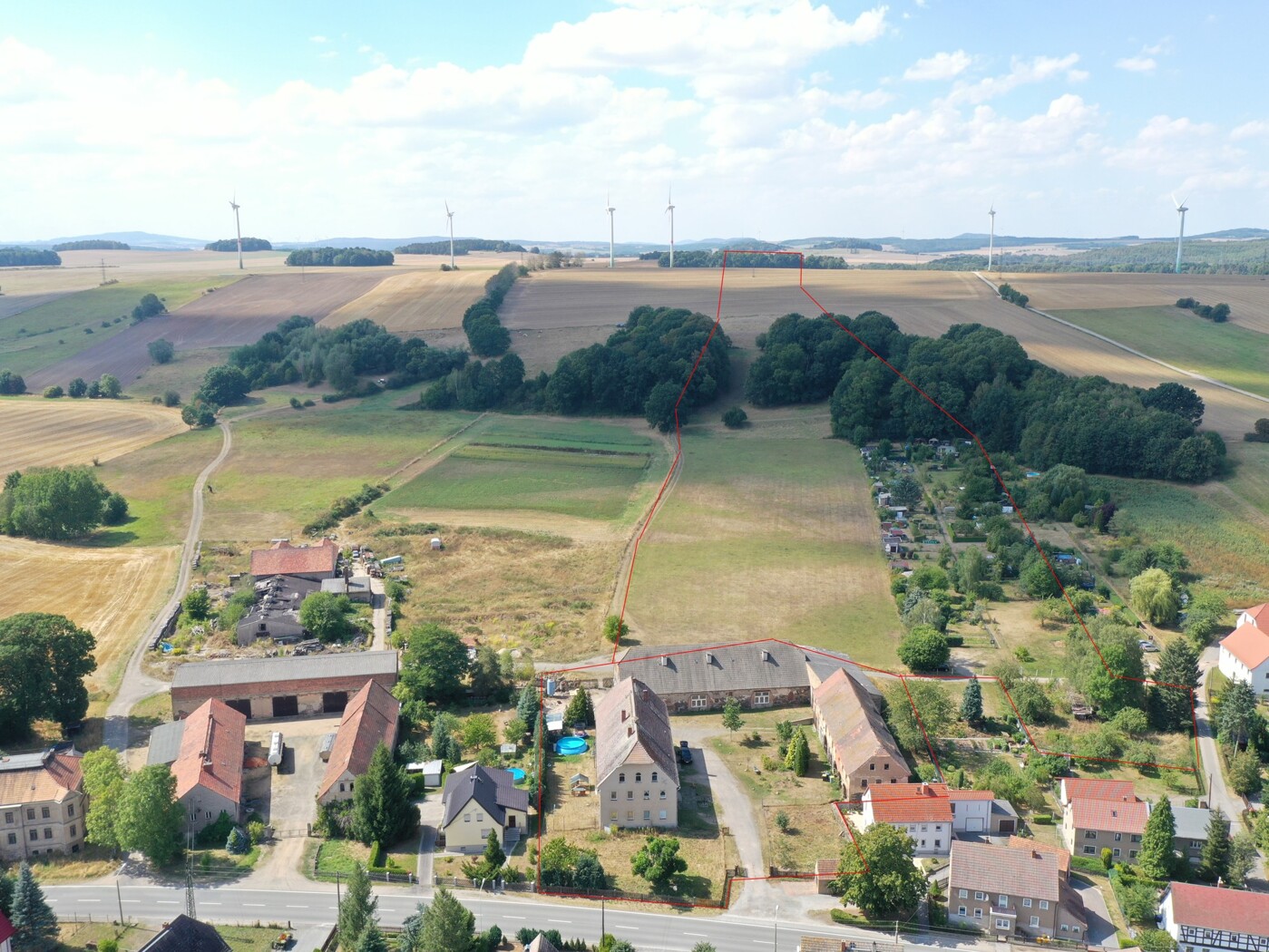 Luftaufnahme mit Flurstücksgrenzen