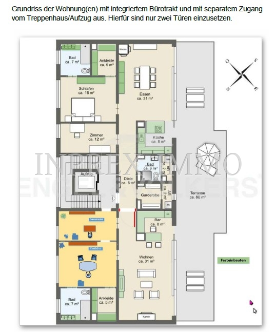 Grundriss - Buero und Wohnung als Idee