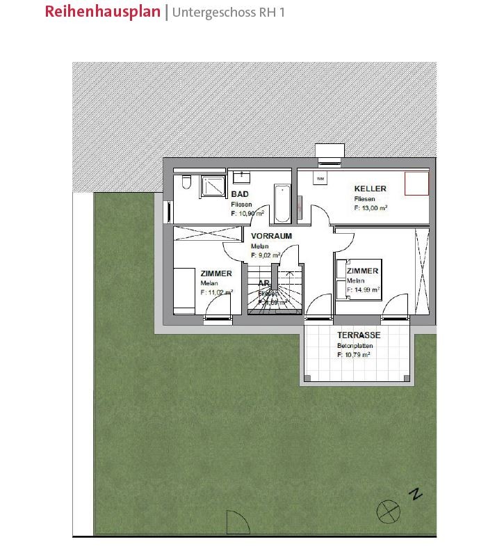 Reihenhausplan Untergeschoss RH1