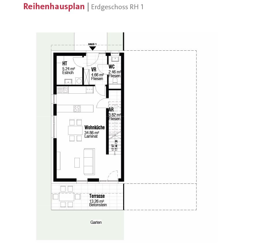 Reihenhausplan Erdgeschoss RH1