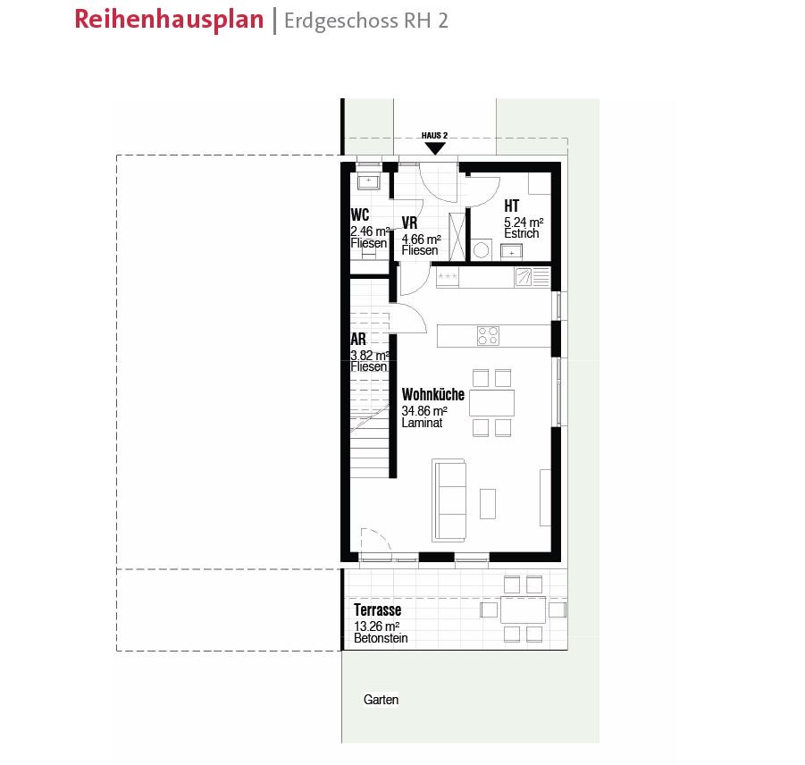 Reihenhausplan Erdgeschoss RH2