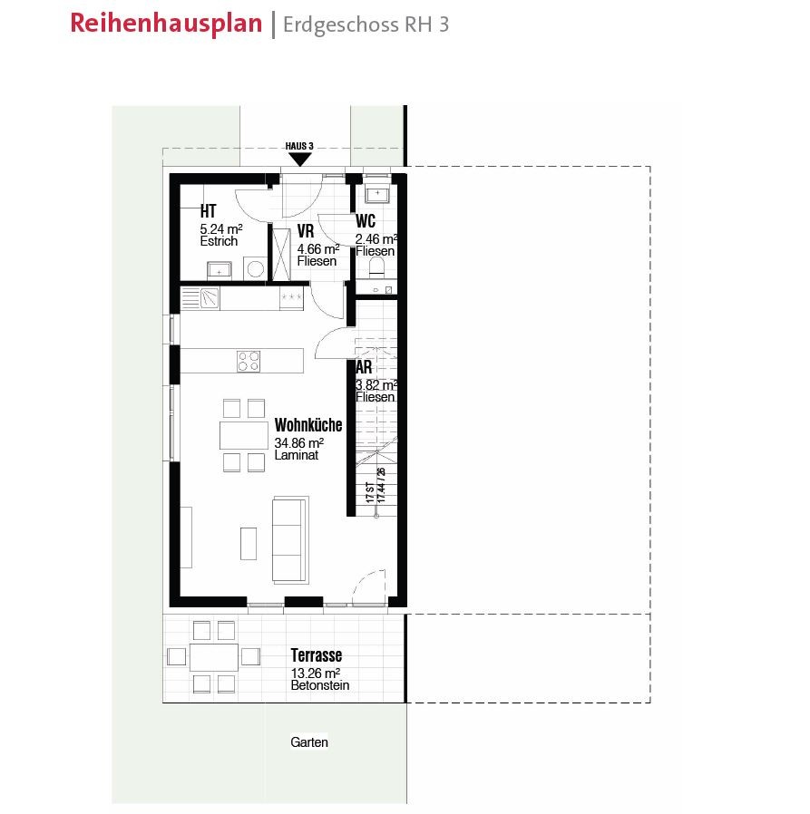 Reihenhausplan Erdgeschoss RH3